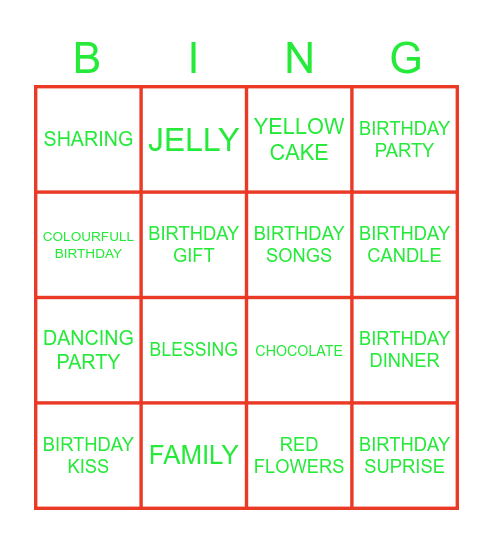 BIRTHDAY APRTY Bingo Card