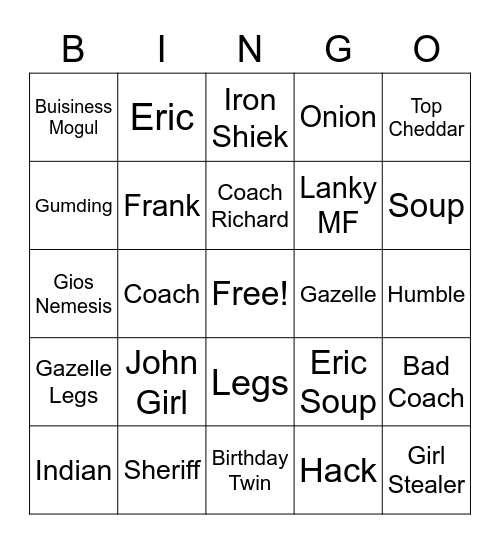 Eric Bingo Card