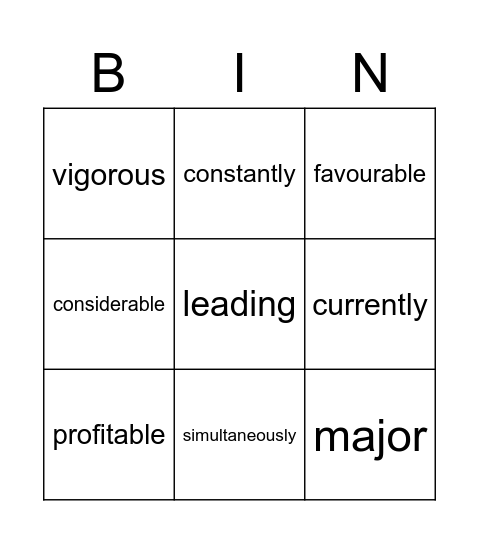 HTP Vocabulary Bingo Card