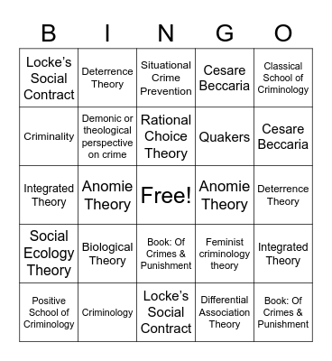 Theory Bingo Card