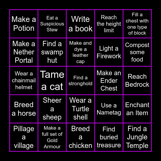 Minecraft Lockout Bingo Card