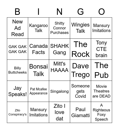 The Pod Bingo Card
