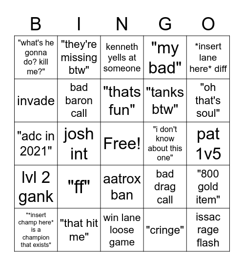 salty league Bingo Card