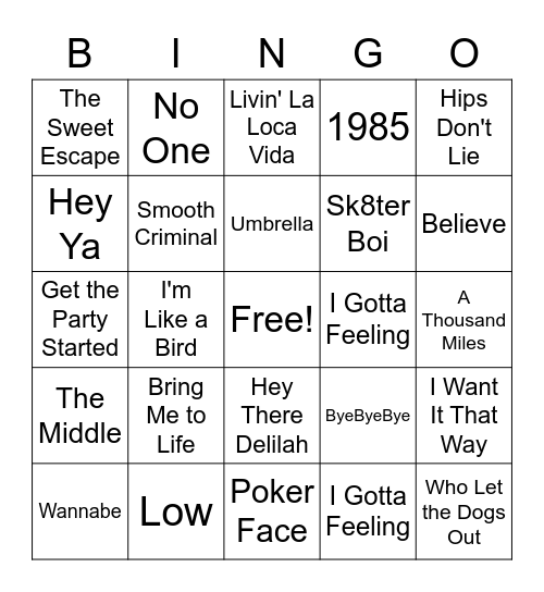 2000s Bingo Card