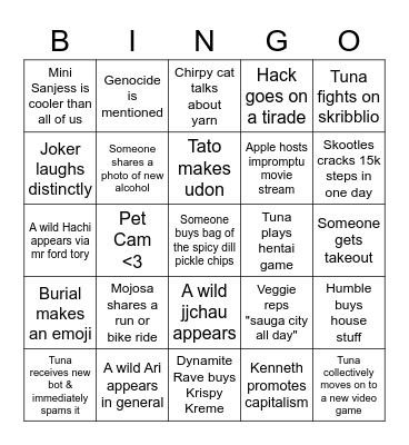 Tuna Bingo Card