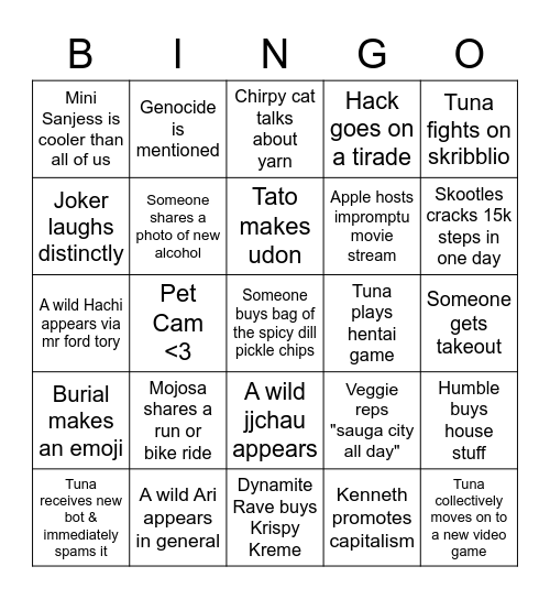 Tuna Bingo Card