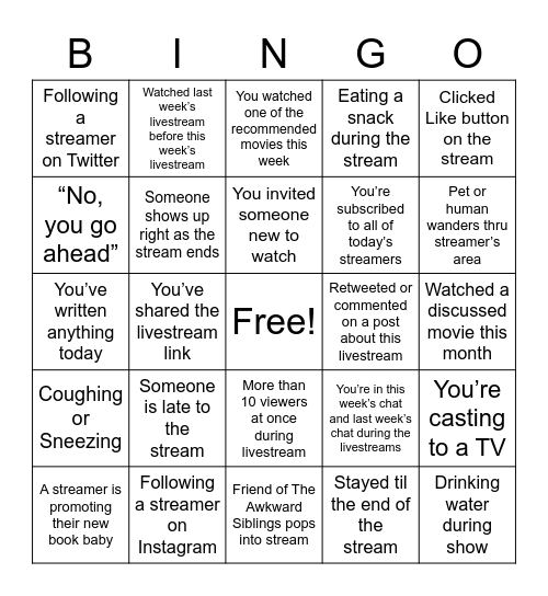 Writeathon Chat #3 Bingo Card