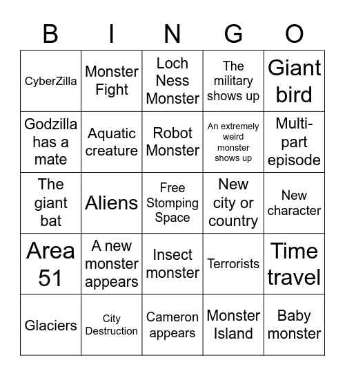 BINGO! Godzilla: The Series Bingo Card