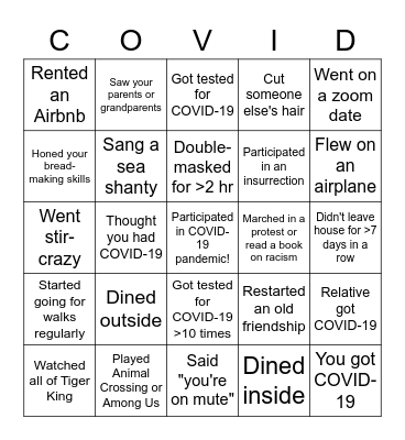 Pandemic Bingo Card