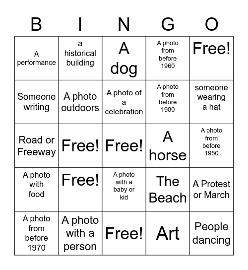 Historical Photo Bingo Card