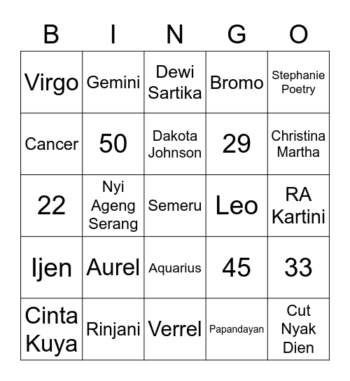 Jacknya Ttalgi Bingo Card