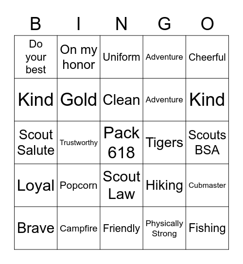 Blue and Gold Bingo Card