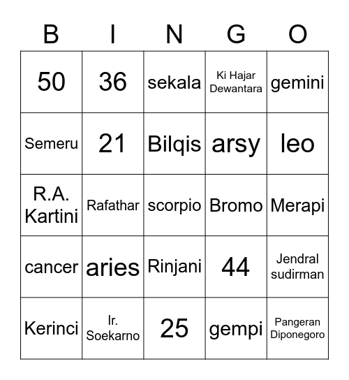 Untitled Bingo Card