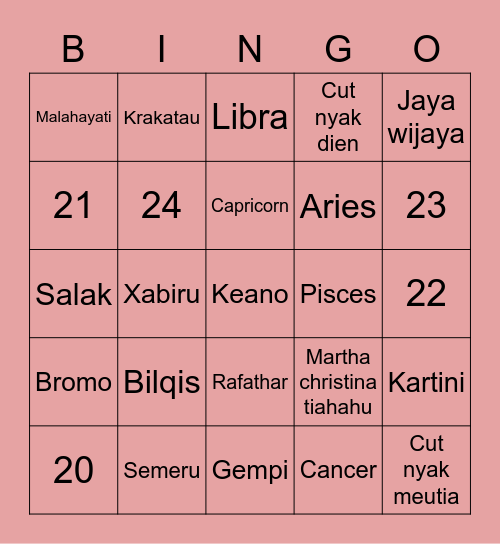 Eyi :3 Bingo Card