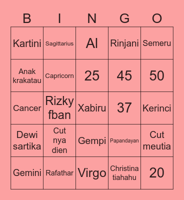 YERINooLS Bingo Card