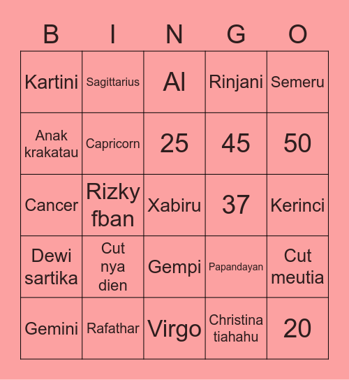 YERINooLS Bingo Card