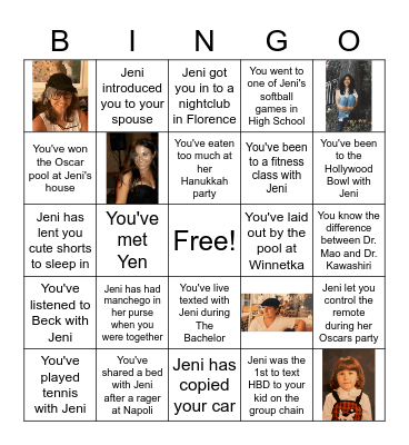 Jeni's 40th Birthday!!!! Bingo Card
