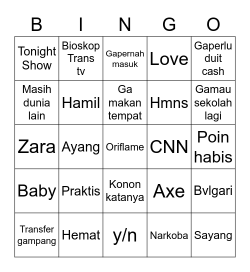 Yutampan Bingo Card