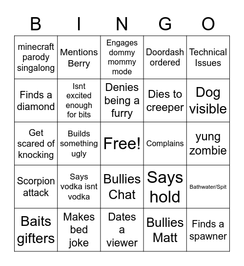 E-girl bingo Card
