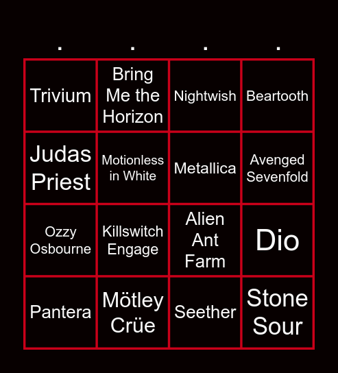 Heavy Metal Bingo Card