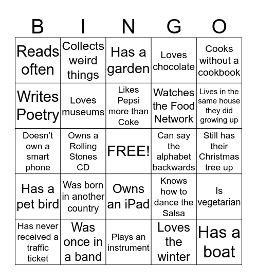 Group Bingo Card