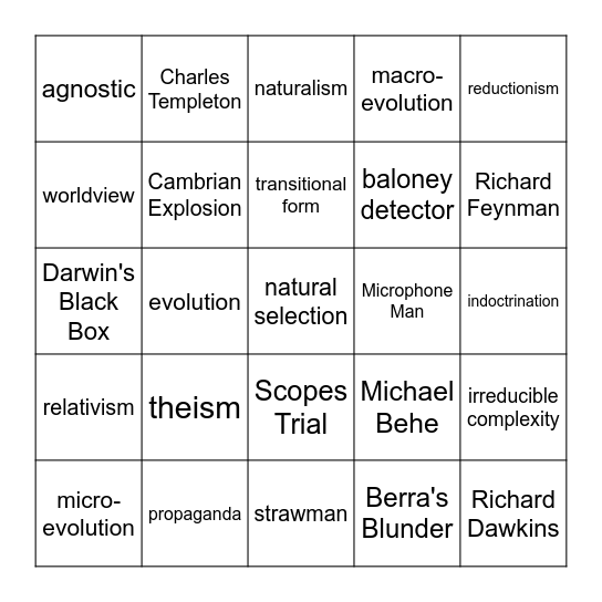 DEFEATING DARWINISM Bingo Card