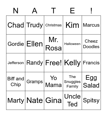 Big Nate Bingo Card