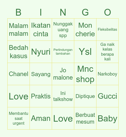 BAMBAM PUNYA Bingo Card