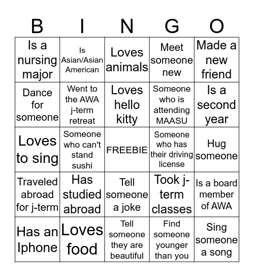 AWA BINGO Card