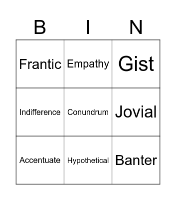 Vocabulary Review Bingo Card