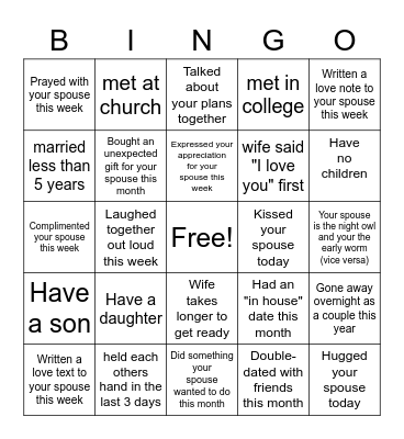 Married Group Bingo Card
