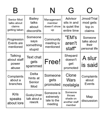 IG Staff Bingo!!! Bingo Card