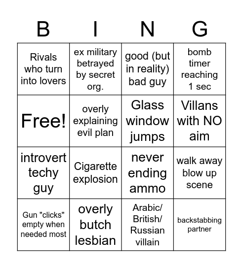 Action stereotypes Bingo Card