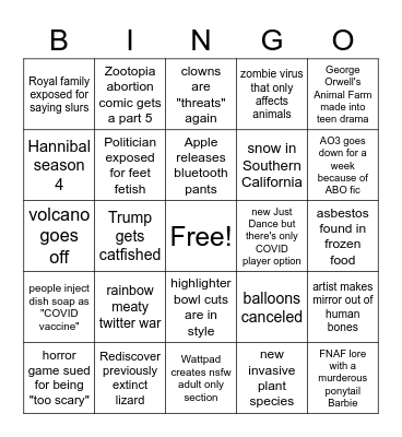 Cursed 2021 Bingo Card