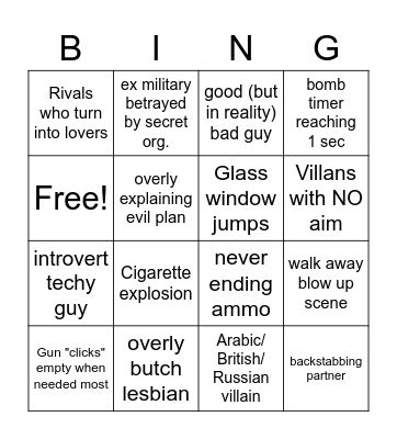 Action Movie Stereotype Bingo Card