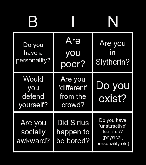 Would you be bullied by the Marauders? Bingo Card