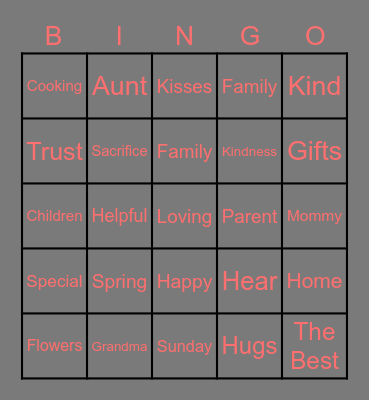 Mothers Day Bingo Card