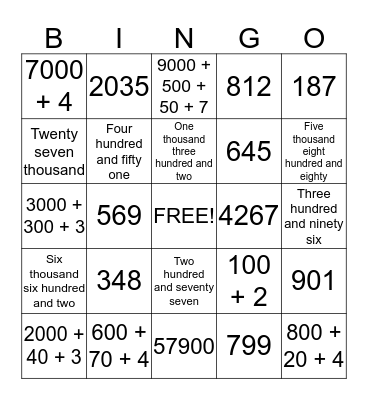 Place Value Bingo Card