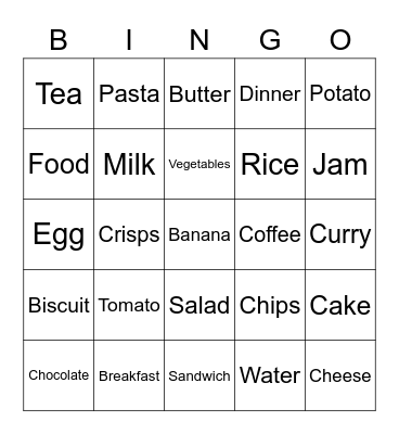 Food and Drink Bingo Card