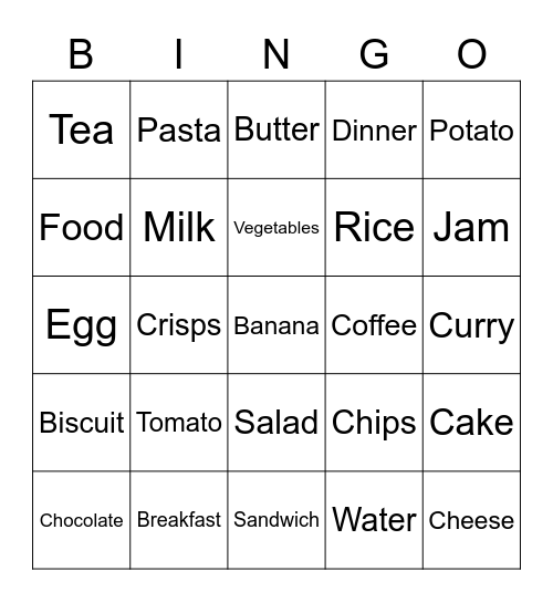 Food and Drink Bingo Card