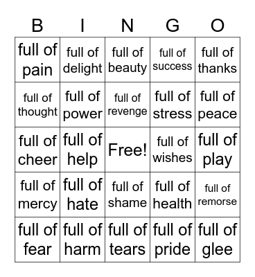 suffix (full) bingo Card