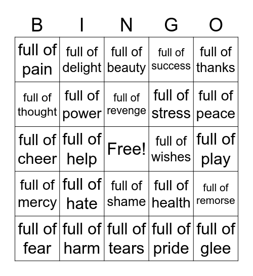 suffix (full) bingo Card