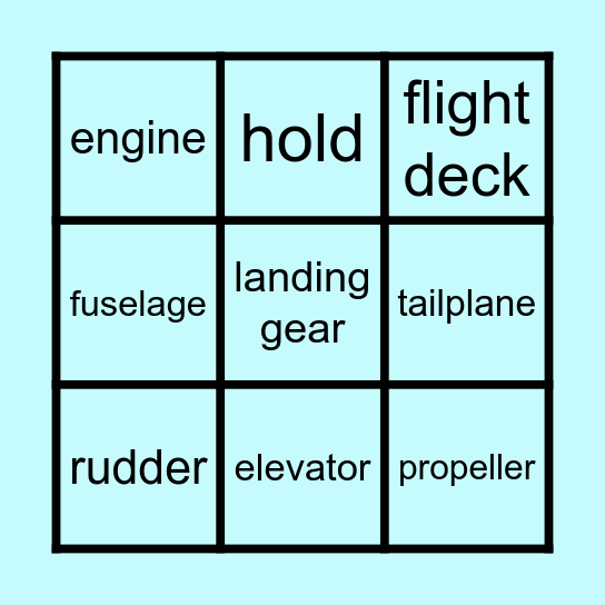 Parts of a Plane Bingo Card