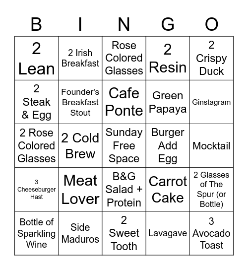 Brunch Bingo Card