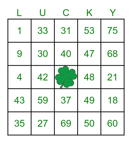 Happy St. Patrick's Day Bingo Card