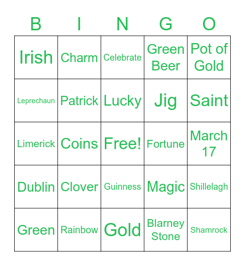 St. Paddy's Day Bingo Card