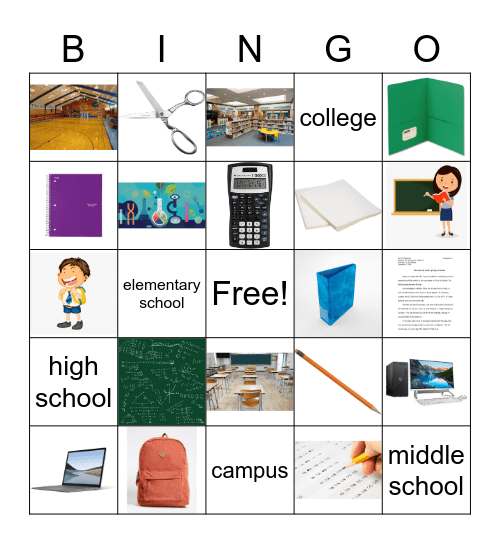 School Bingo Card