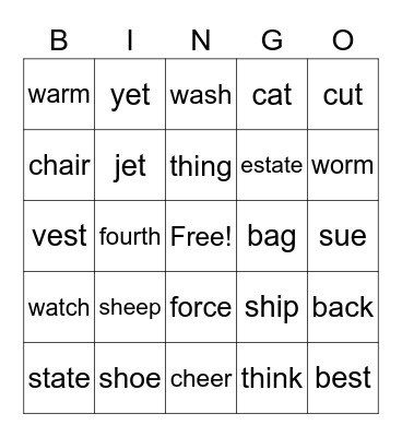 Minimal Pairs Bingo Card