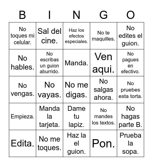 Mandatos Informales Bingo Card