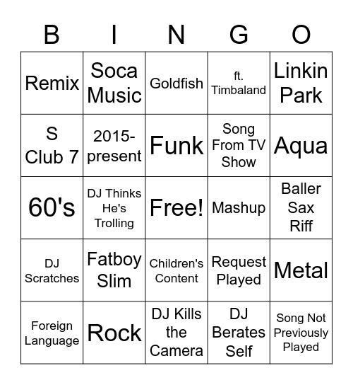 DJ Helicase's Monday Night Jammin' Bingo Board Bingo Card